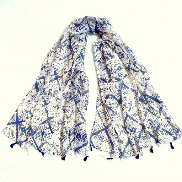 Luxury Tassel Abstract Print Scarf Shawl - Picture 2 of 6